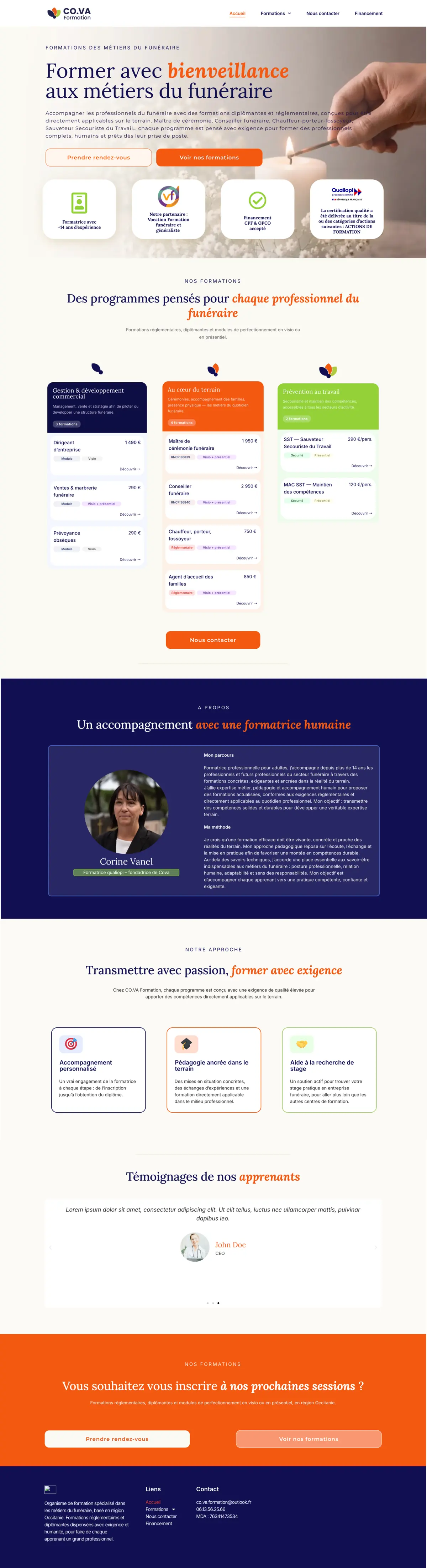 Page d'accueil du site CO.VA Formation